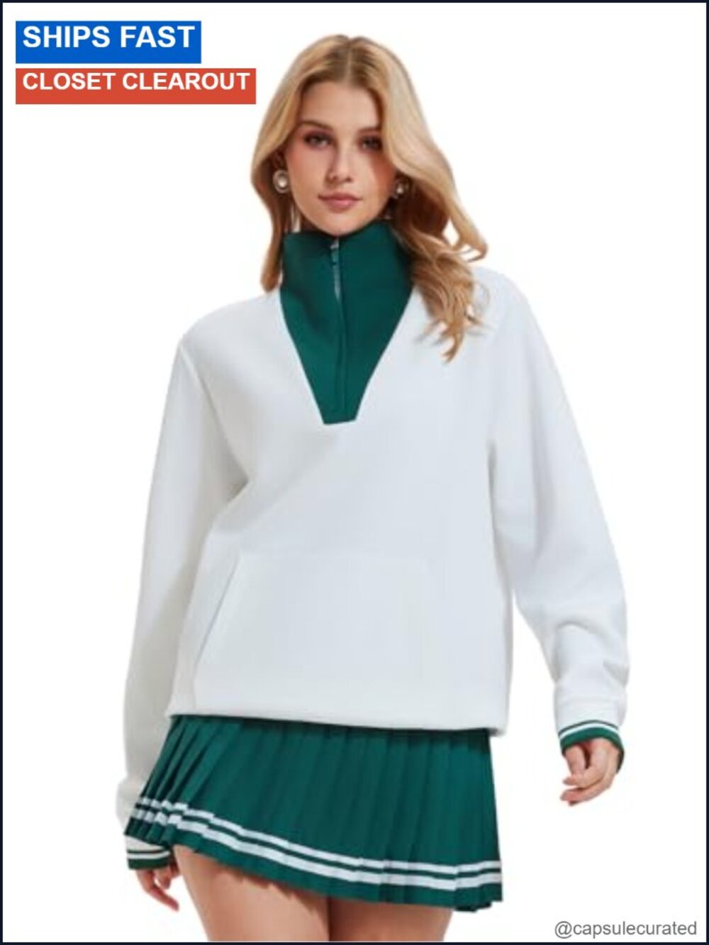 Women's 2 Piece Golf Skirt Set Half Zip Sweatshirt & Pleated Skort